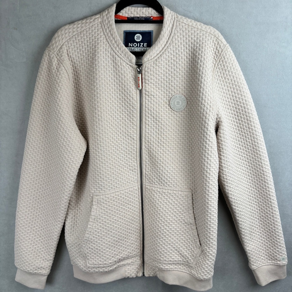 Noize Amstrdm Men XL Waffle Knit Bomber Jacket Beige Full Zip Texture Athleisure